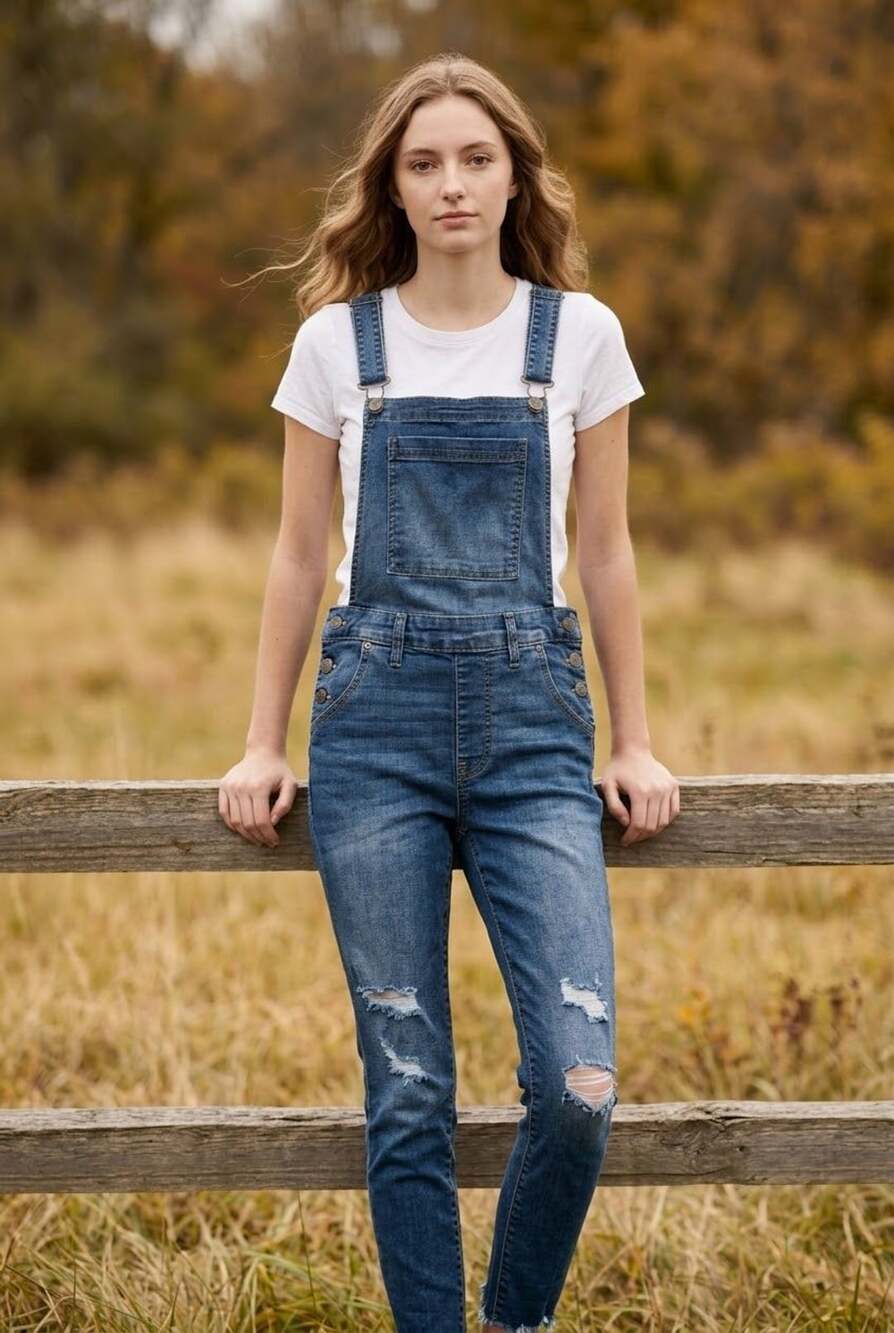 Celebrity Pink Denim Overalls Distressed Blue | Size S